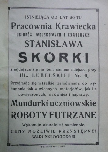 /Reklama/Krawiec S.Skórka,Chełm,przed 1939